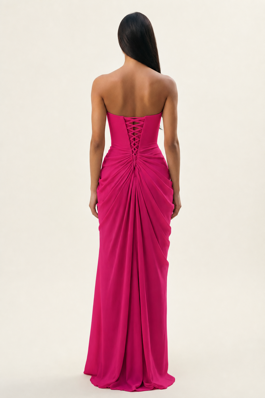 Strapless Ruched High Slit Maxi Dress