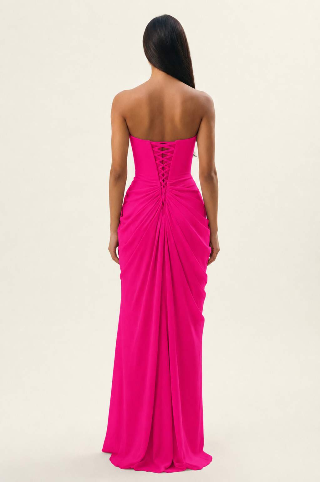 Strapless Ruched High Slit Maxi Dress