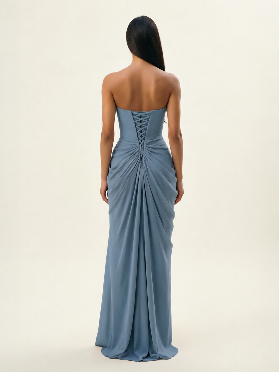 Strapless Ruched High Slit Maxi Dress