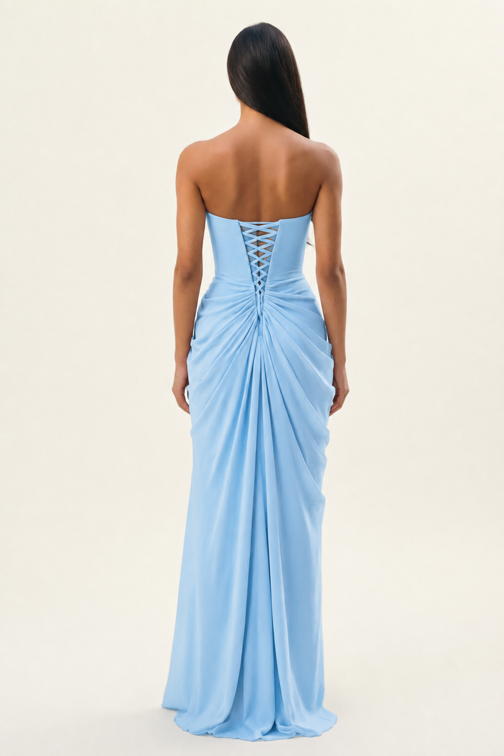 Strapless Ruched High Slit Maxi Dress