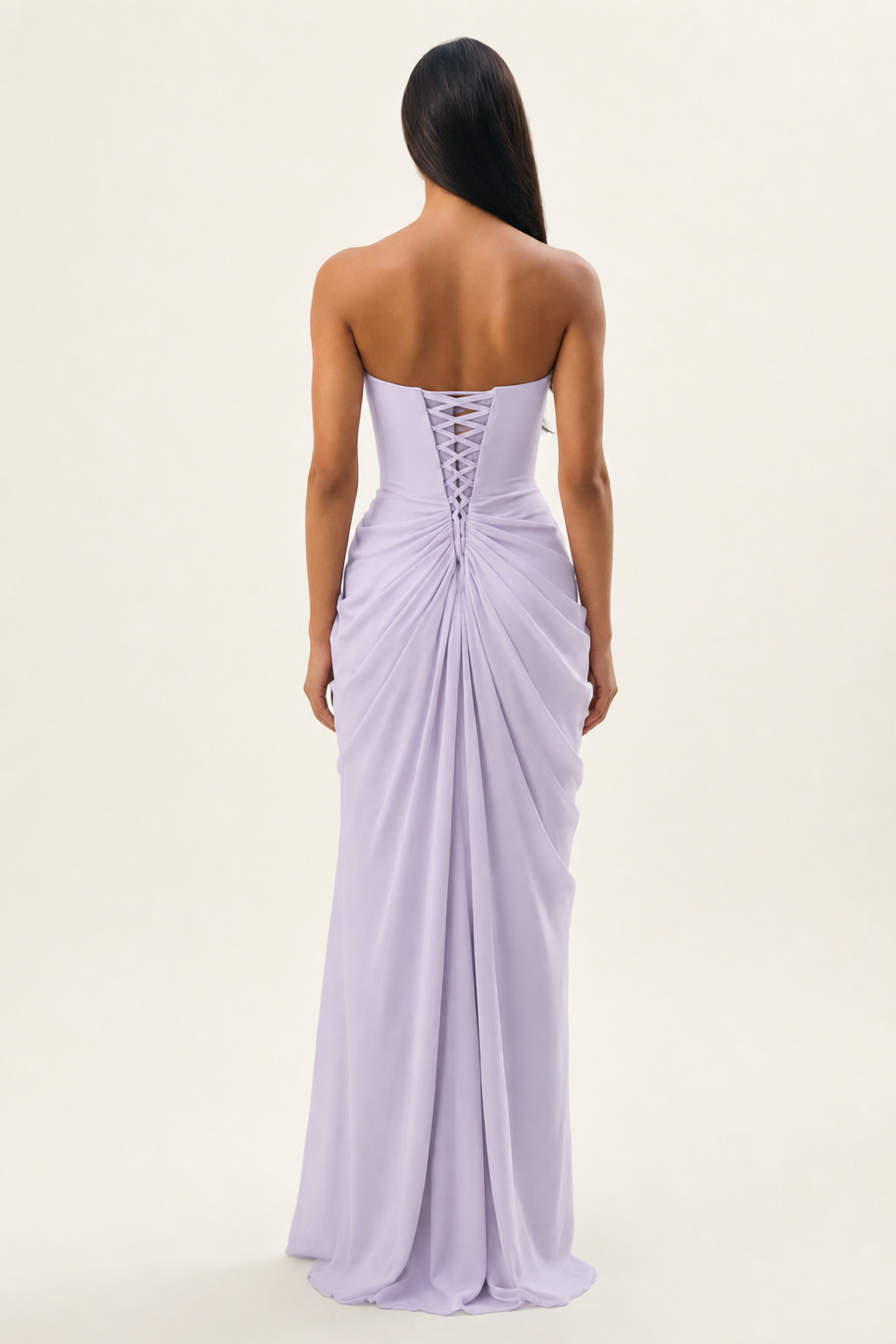 Strapless Ruched High Slit Maxi Dress