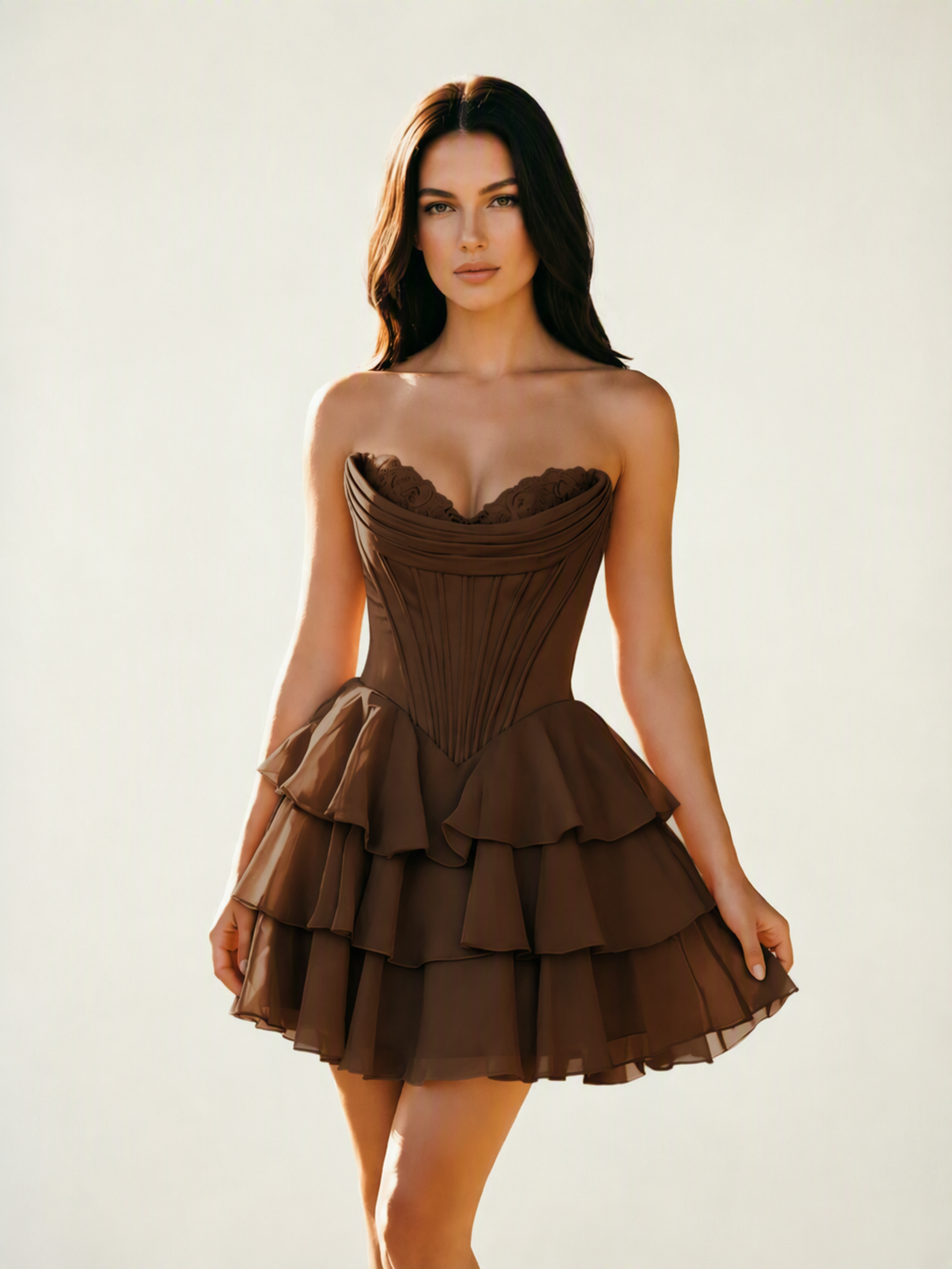 Strapless Corset Ruffled Tiered Mini Homecoming Dress