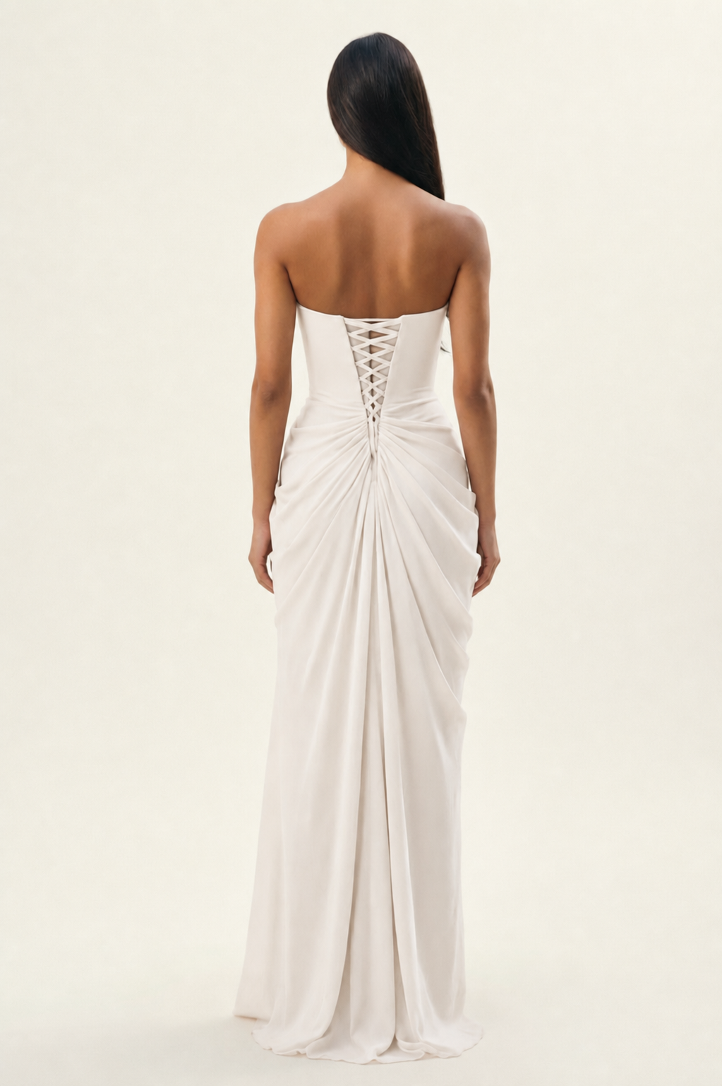 Strapless Ruched High Slit Maxi Dress