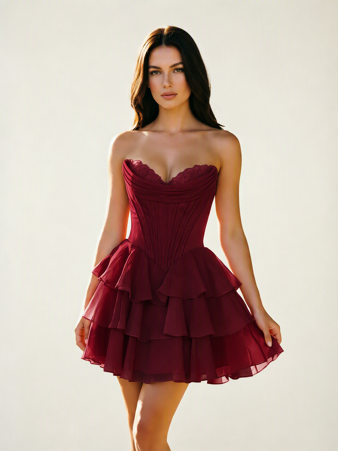 Strapless Corset Ruffled Tiered Mini Homecoming Dress