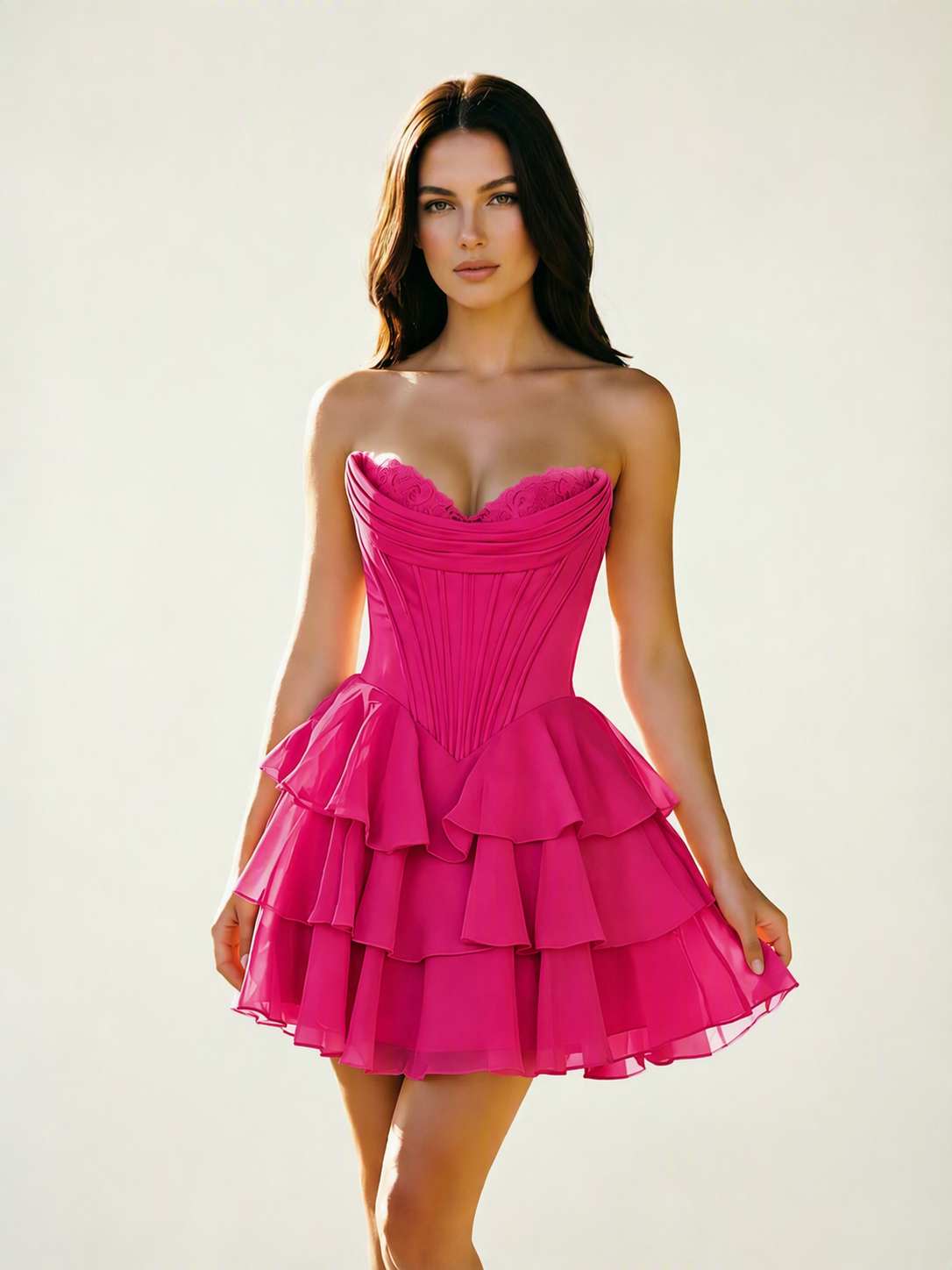 Strapless Corset Ruffled Tiered Mini Homecoming Dress