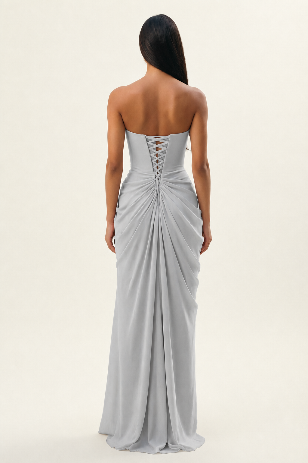 Strapless Ruched High Slit Maxi Dress