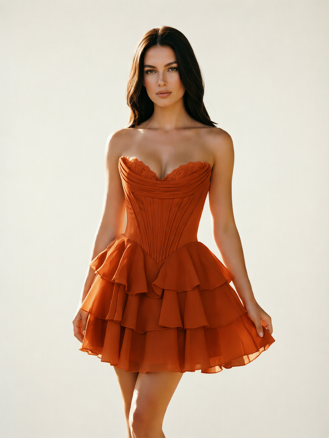 Strapless Corset Ruffled Tiered Mini Homecoming Dress