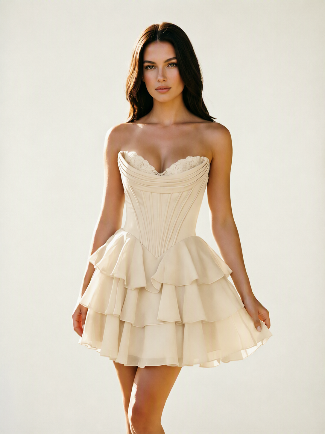 Strapless Corset Ruffled Tiered Mini Homecoming Dress