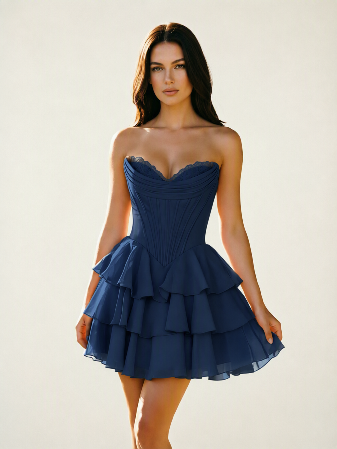 Strapless Corset Ruffled Tiered Mini Homecoming Dress
