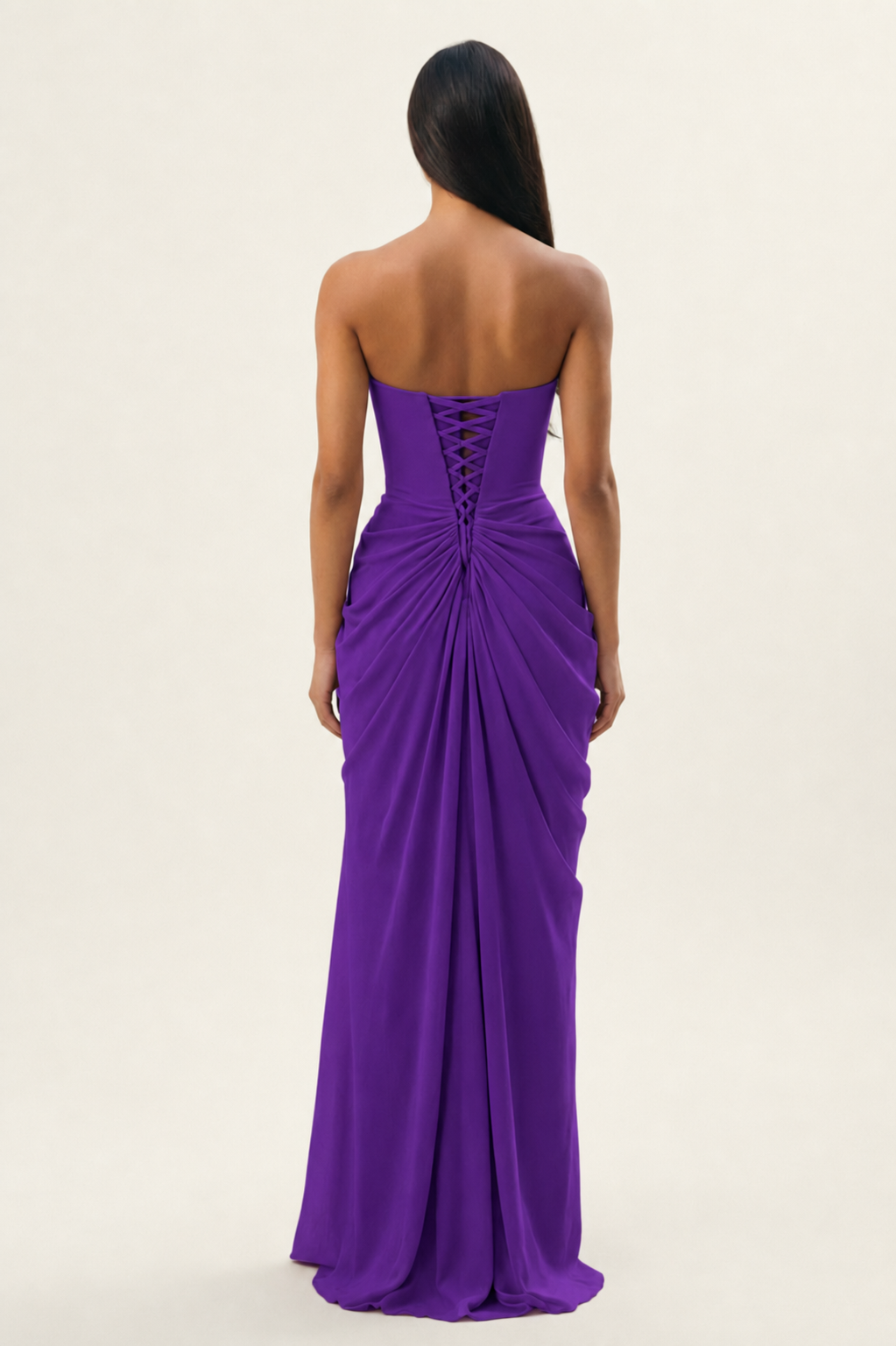 Strapless Ruched High Slit Maxi Dress