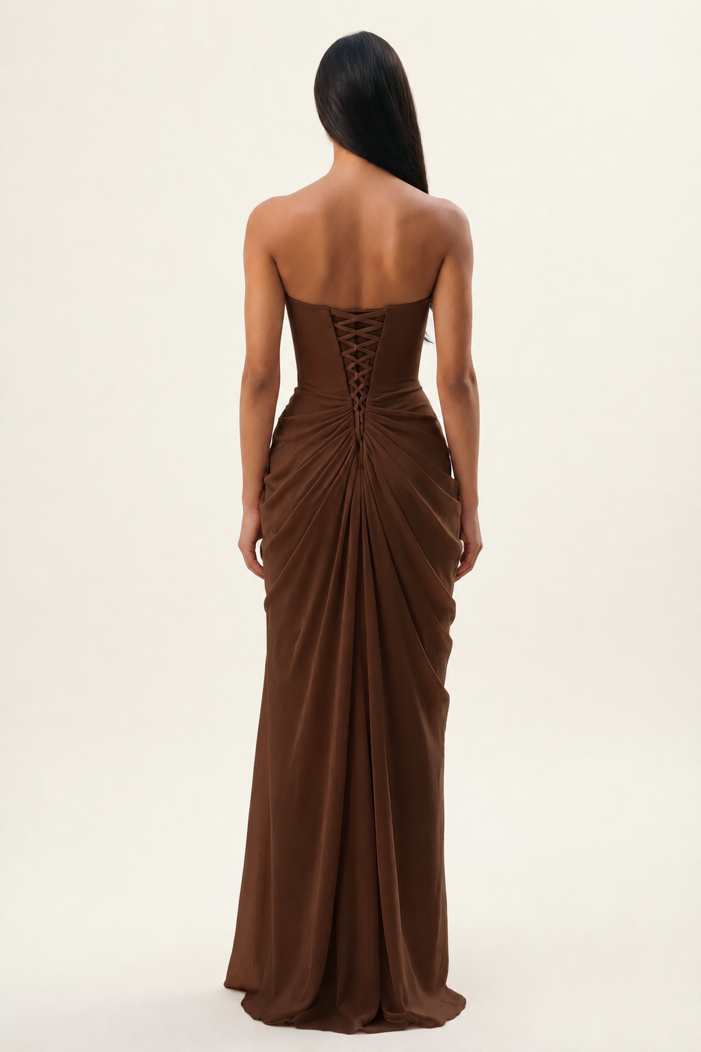 Strapless Ruched High Slit Maxi Dress