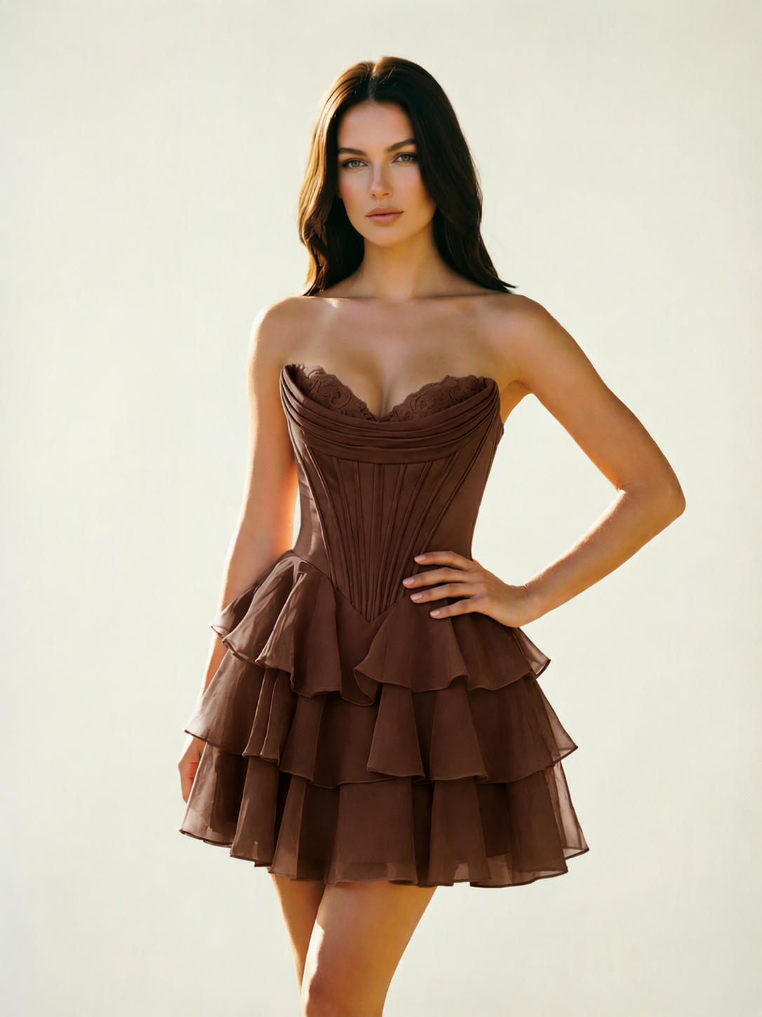 Strapless Corset Ruffled Tiered Mini Homecoming Dress