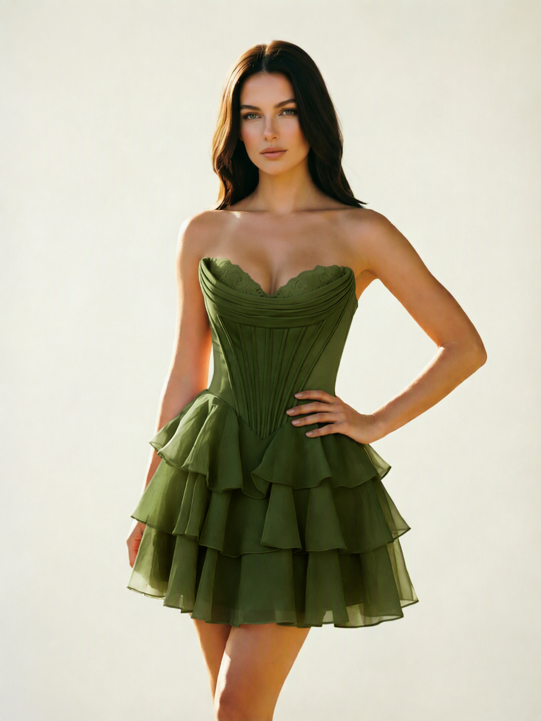 Strapless Corset Ruffled Tiered Mini Homecoming Dress