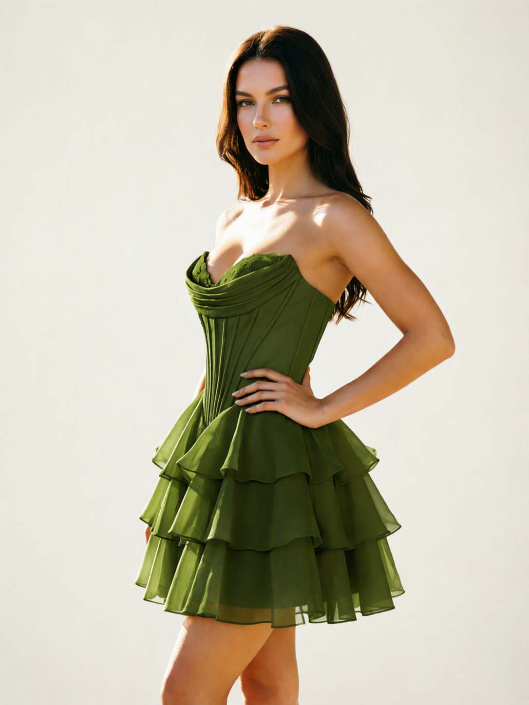 Strapless Corset Ruffled Tiered Mini Homecoming Dress