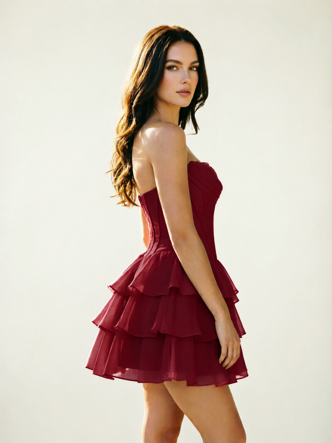 Strapless Corset Ruffled Tiered Mini Homecoming Dress