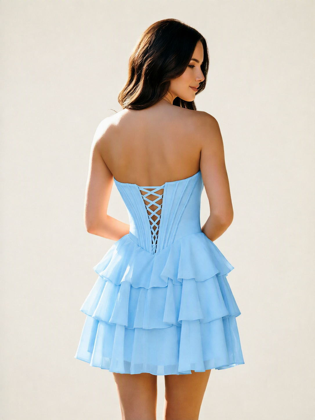Strapless Corset Ruffled Tiered Mini Homecoming Dress