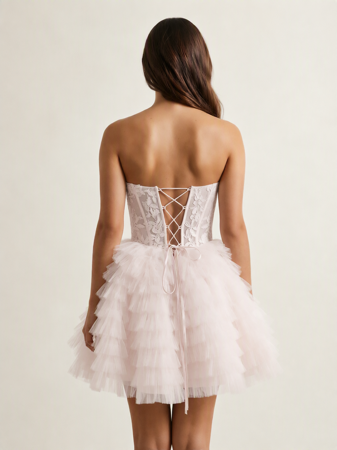 Strapless Lace Corset Tiered Tulle Mini Dress
