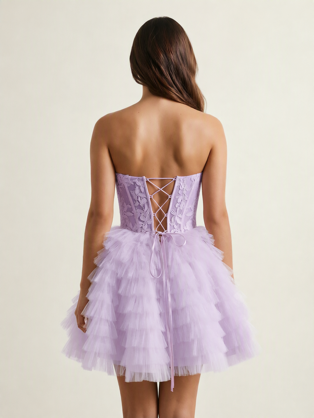 Strapless Lace Corset Tiered Tulle Mini Dress