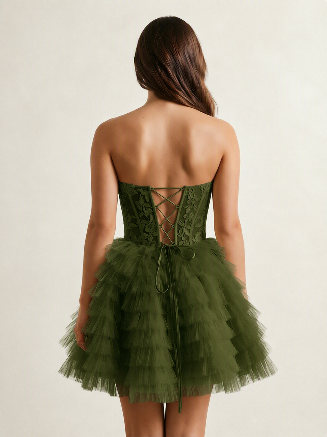 Strapless Lace Corset Tiered Tulle Mini Dress