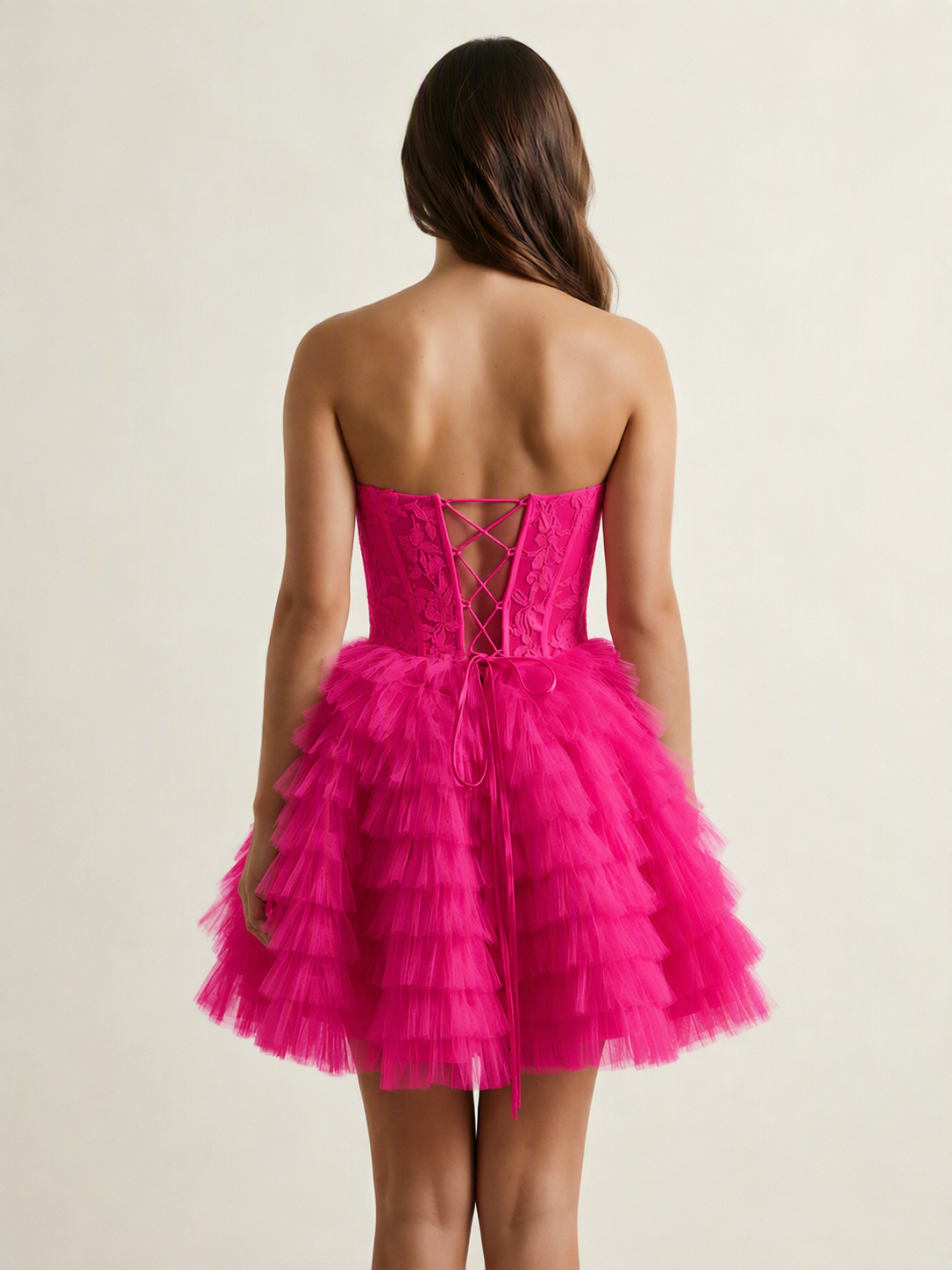 Strapless Lace Corset Tiered Tulle Mini Dress