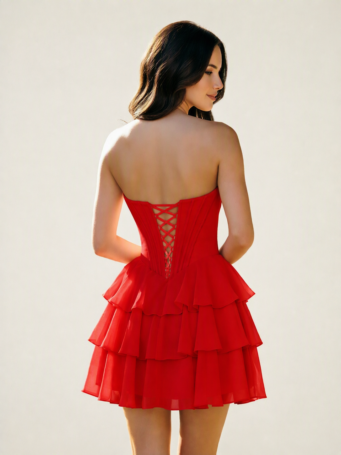 Strapless Corset Ruffled Tiered Mini Homecoming Dress