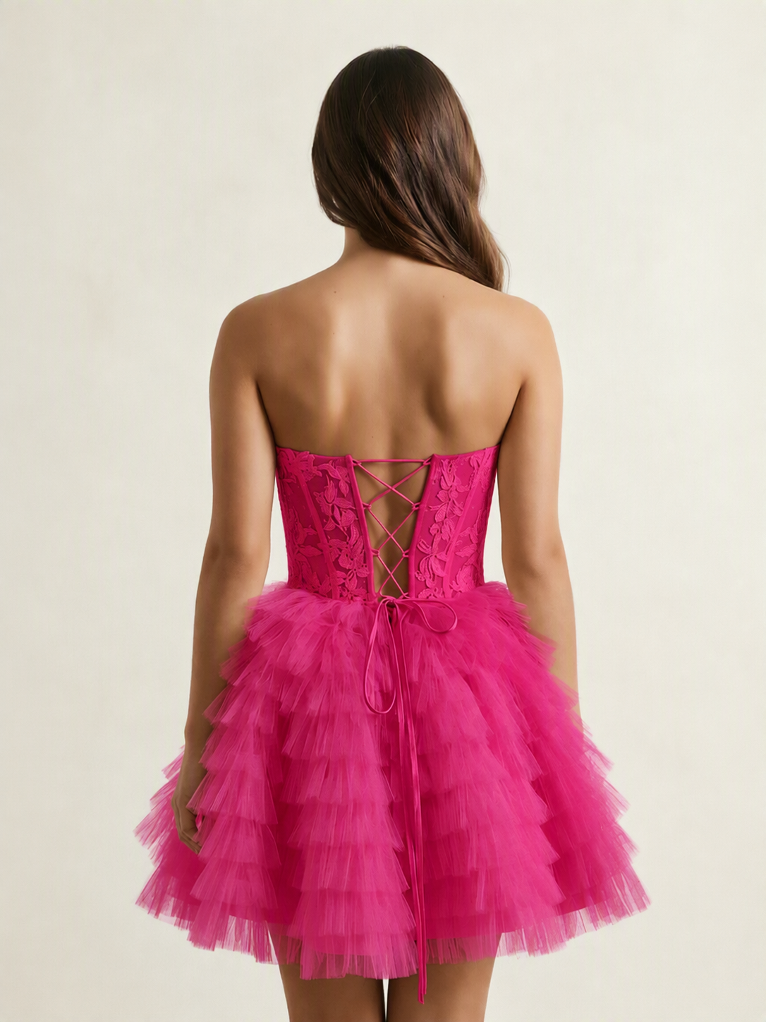 Strapless Lace Corset Tiered Tulle Mini Dress