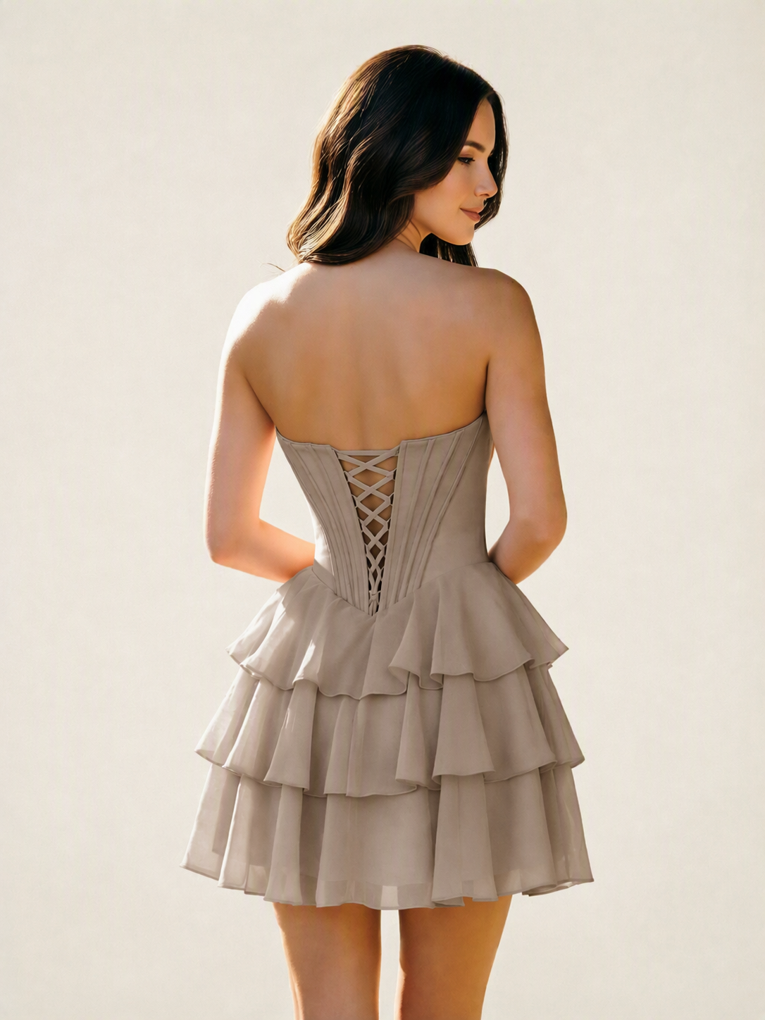 Strapless Corset Ruffled Tiered Mini Homecoming Dress