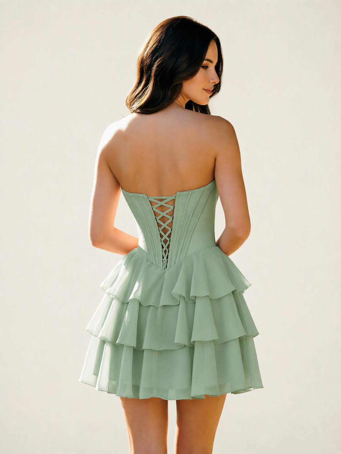 Strapless Corset Ruffled Tiered Mini Homecoming Dress