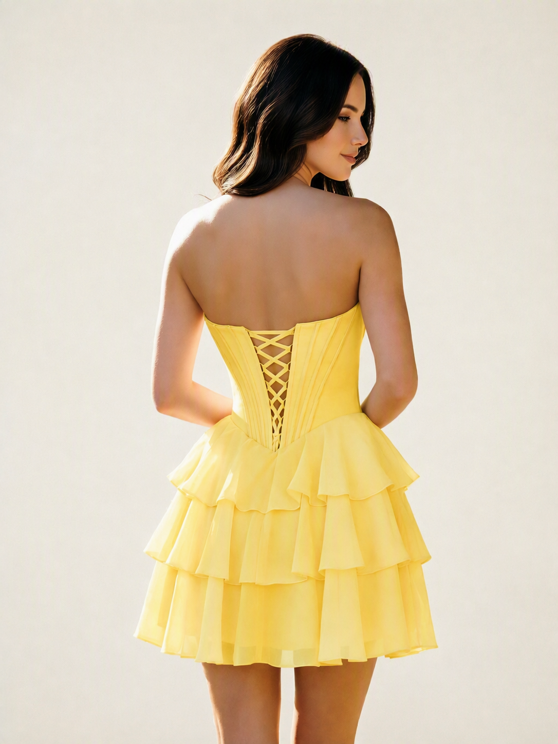 Strapless Corset Ruffled Tiered Mini Homecoming Dress