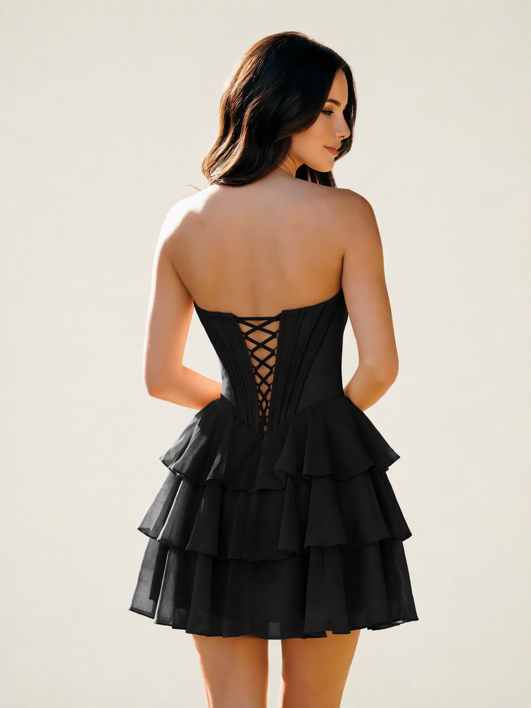 Strapless Corset Ruffled Tiered Mini Homecoming Dress