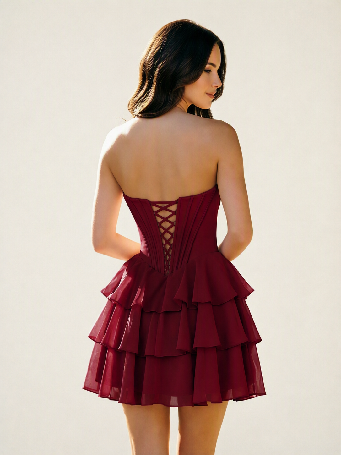 Strapless Corset Ruffled Tiered Mini Homecoming Dress