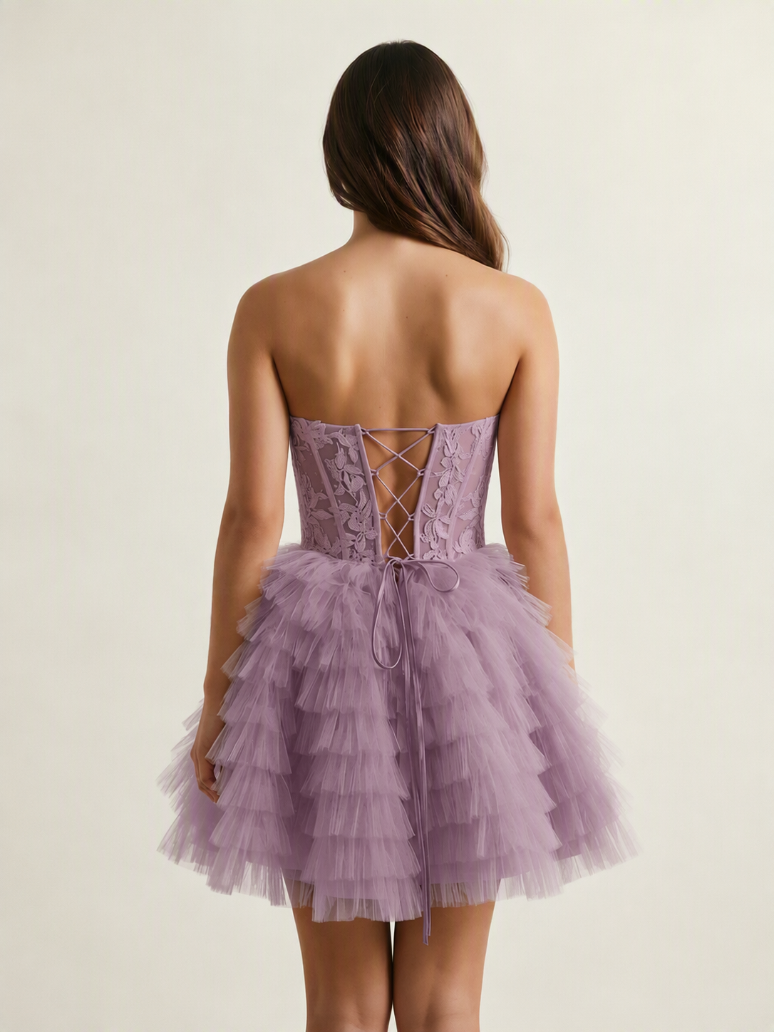 Strapless Lace Corset Tiered Tulle Mini Dress