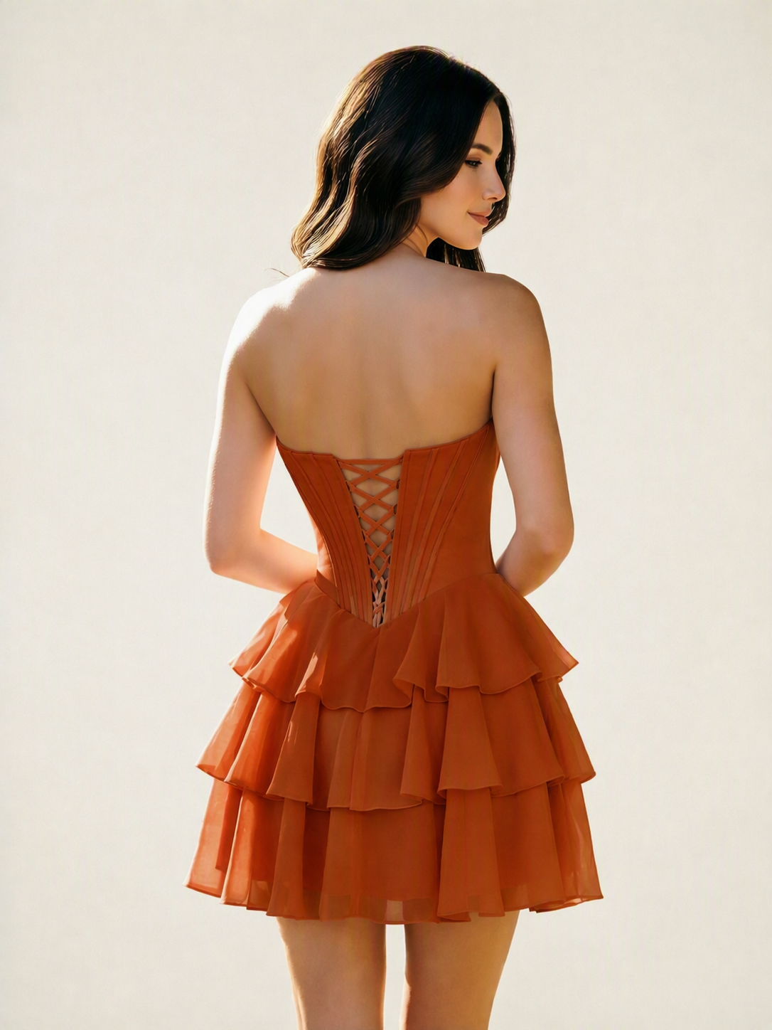 Strapless Corset Ruffled Tiered Mini Homecoming Dress