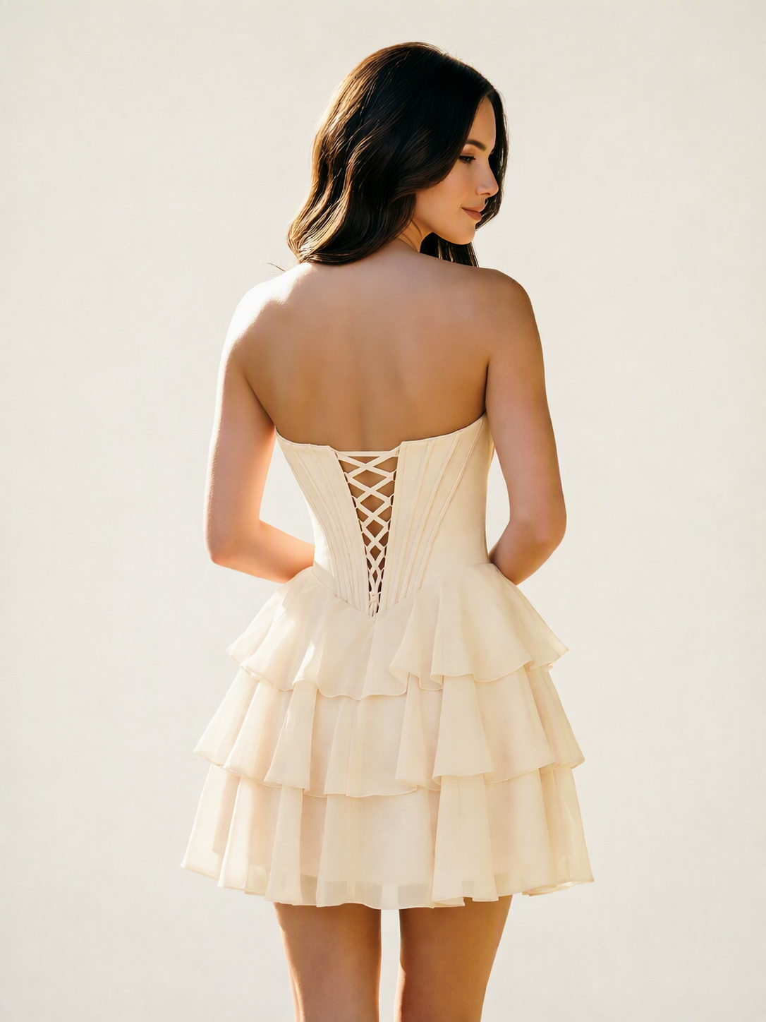 Strapless Corset Ruffled Tiered Mini Homecoming Dress