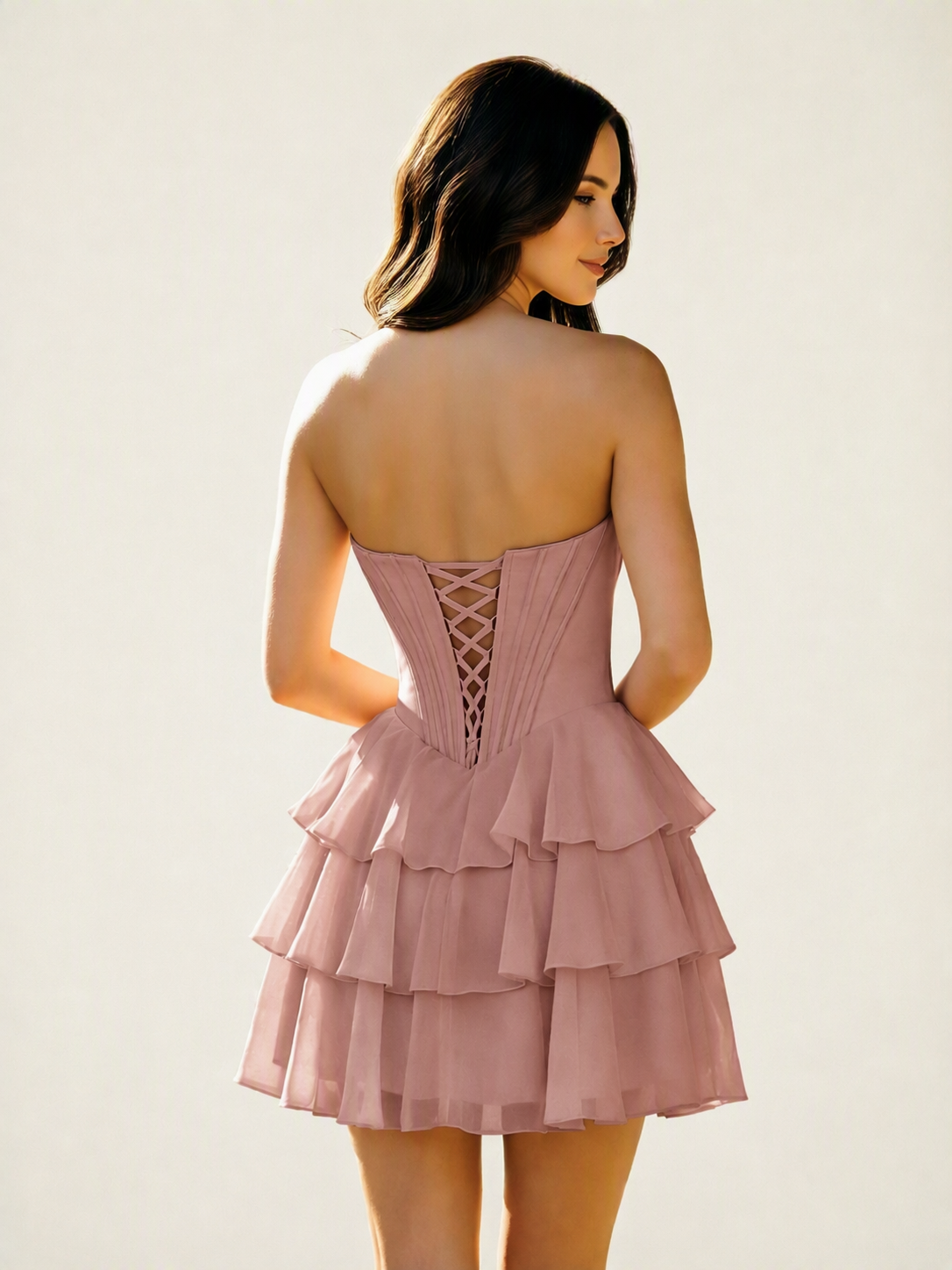 Strapless Corset Ruffled Tiered Mini Homecoming Dress