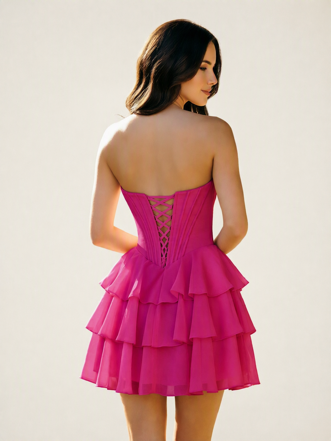 Strapless Corset Ruffled Tiered Mini Homecoming Dress