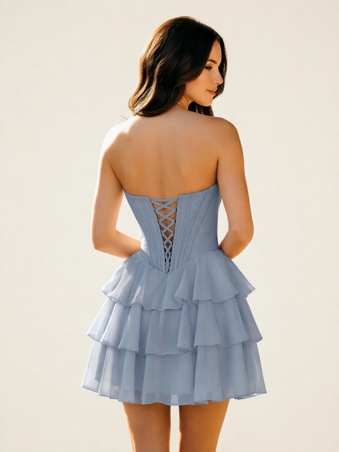 Strapless Corset Ruffled Tiered Mini Homecoming Dress