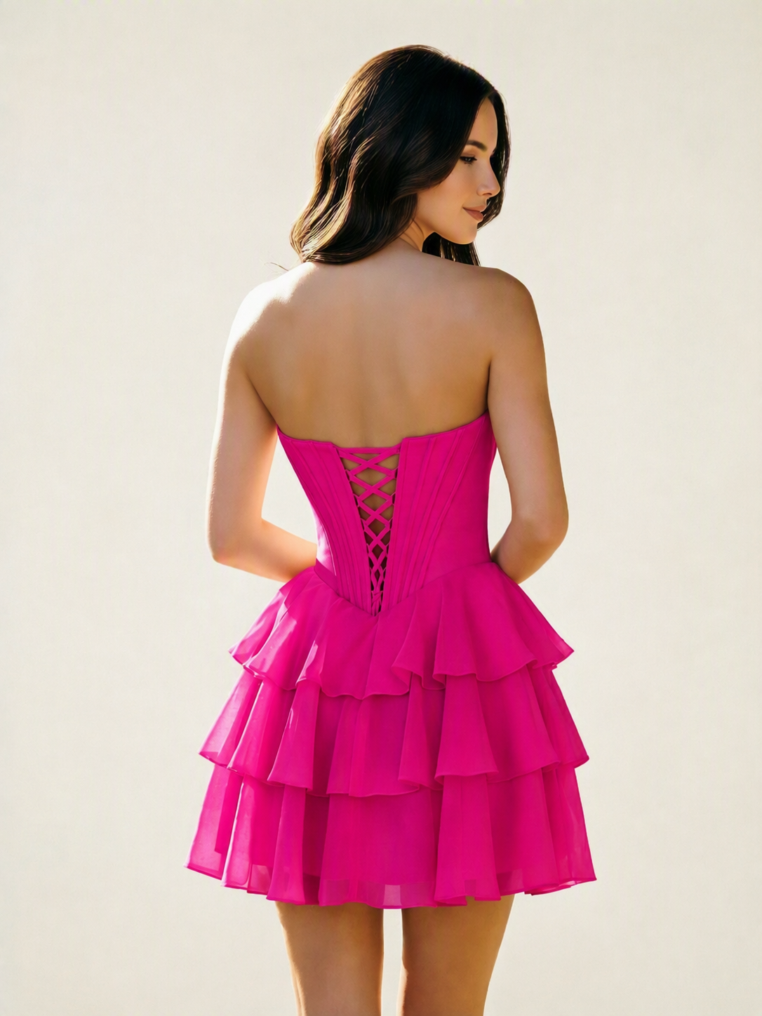 Strapless Corset Ruffled Tiered Mini Homecoming Dress