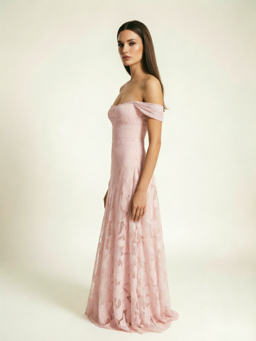 Off-the-Shoulder Floral Lace A-Line