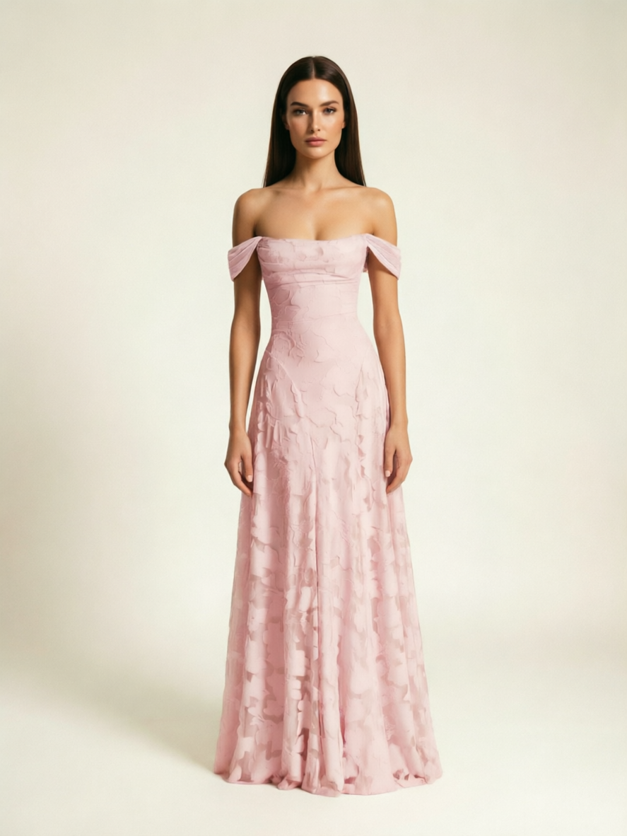 Off-the-Shoulder Floral Lace A-Line
