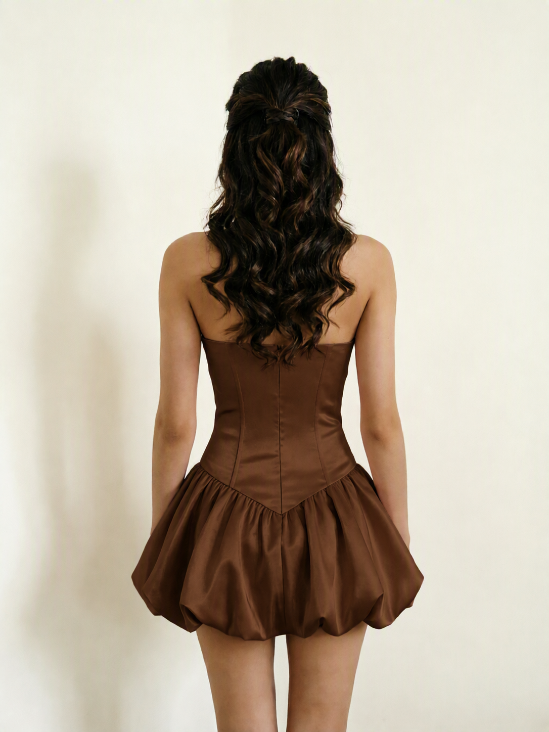 Satin Corset Strapless Bubble Mini Dress