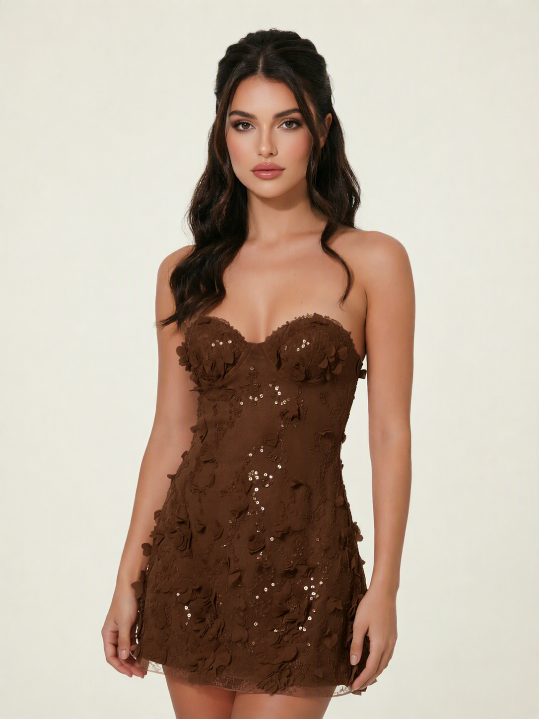 Strapless Corset 3D Floral Sequin Mini Homecoming Dress