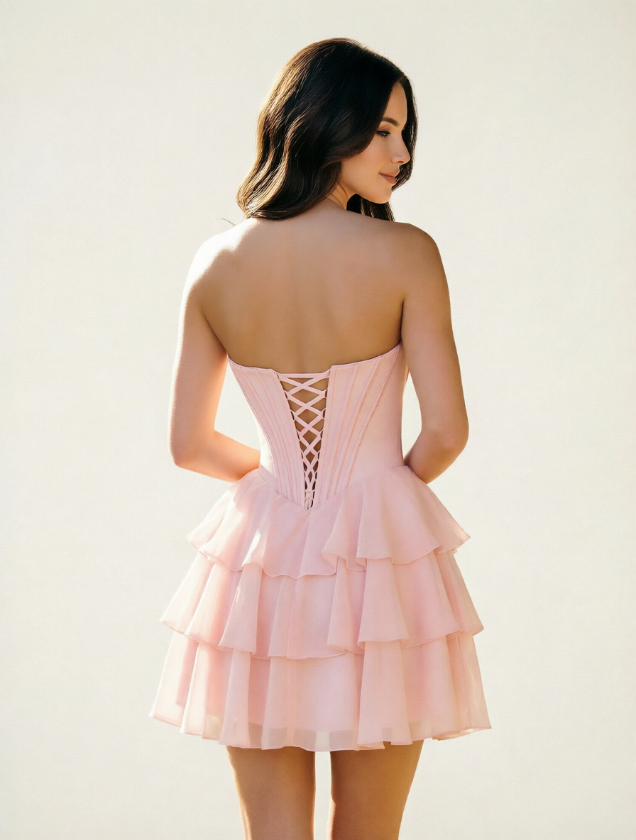 Strapless Corset Ruffled Tiered Mini Homecoming Dress