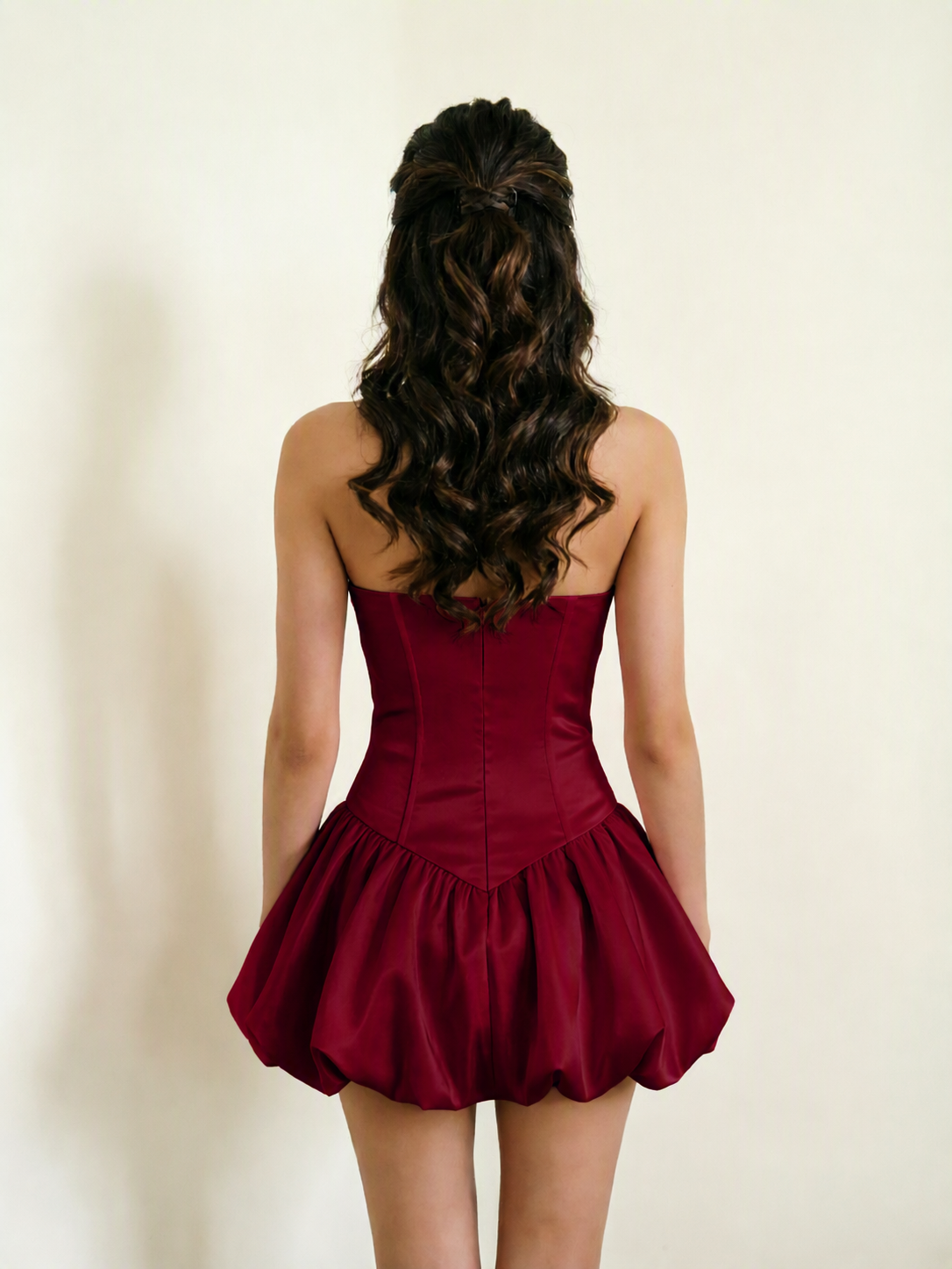 Satin Corset Strapless Bubble Mini Dress
