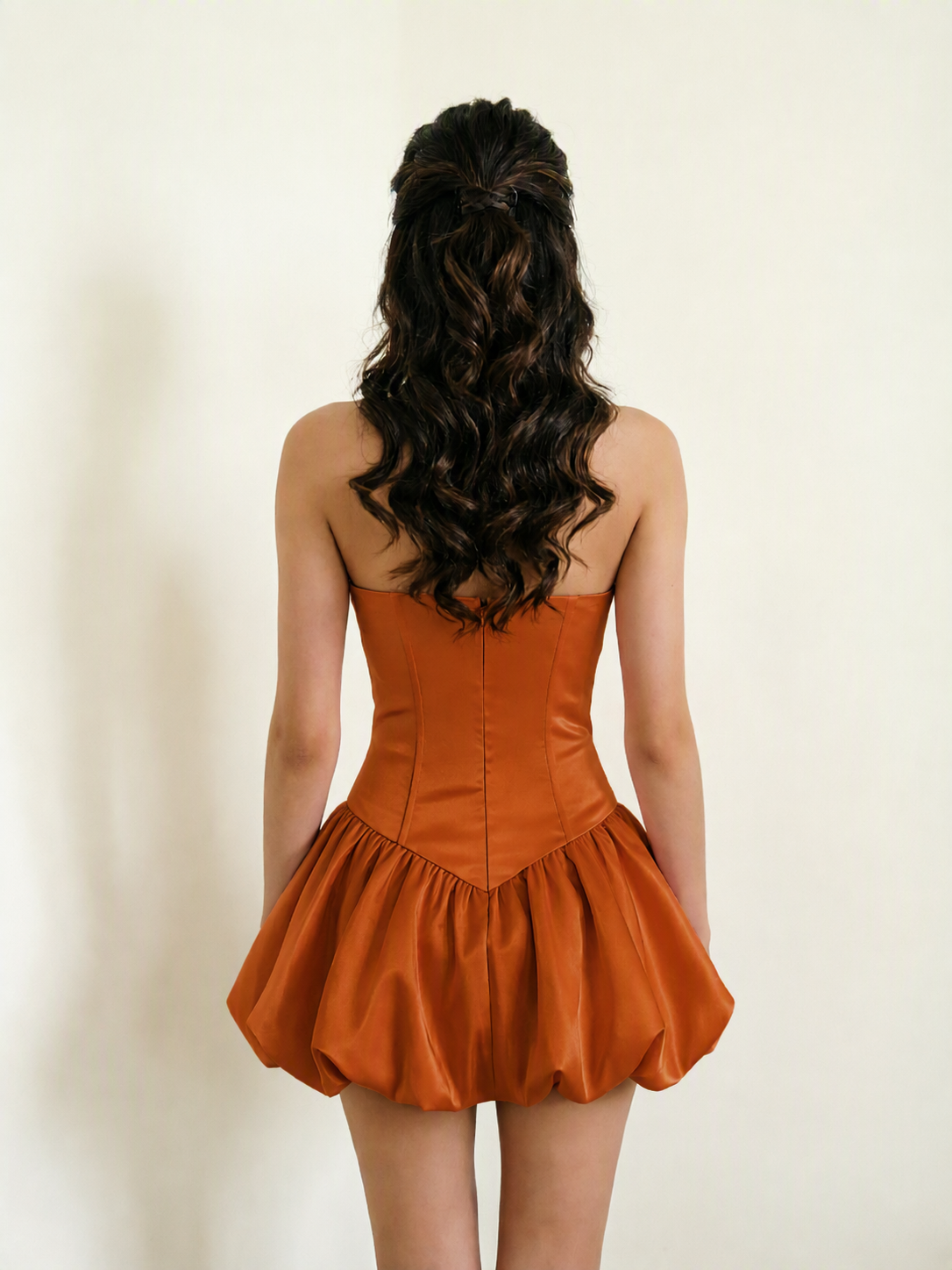 Satin Corset Strapless Bubble Mini Dress