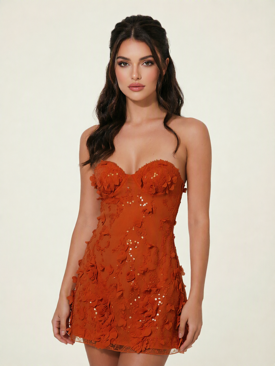 Strapless Corset 3D Floral Sequin Mini Homecoming Dress