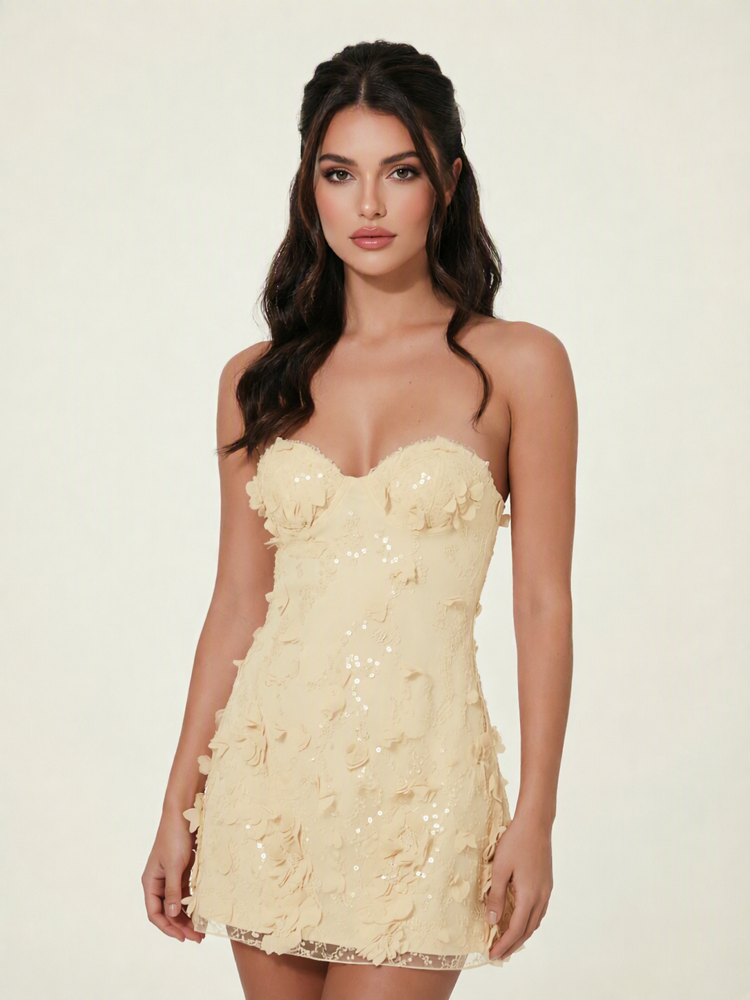 Strapless Corset 3D Floral Sequin Mini Homecoming Dress