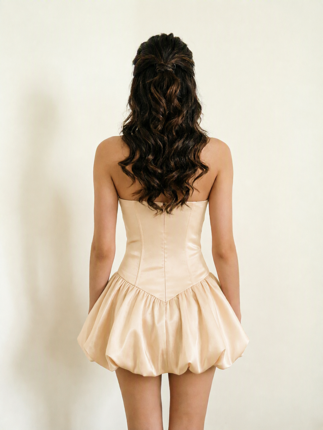 Satin Corset Strapless Bubble Mini Dress