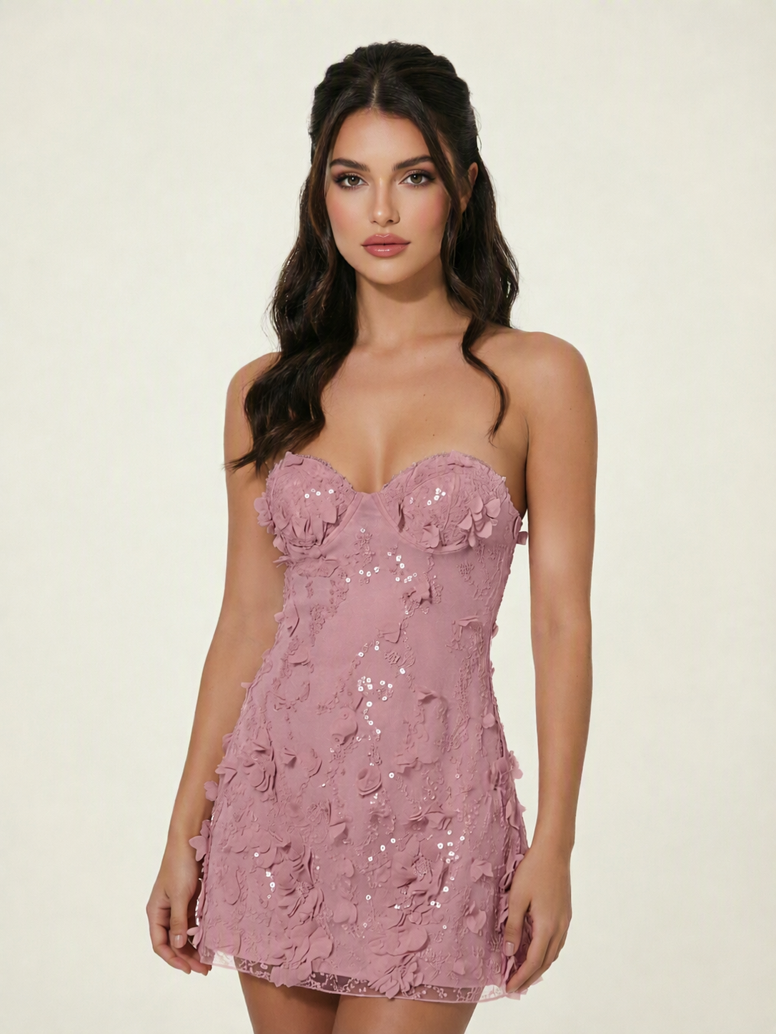 Strapless Corset 3D Floral Sequin Mini Homecoming Dress