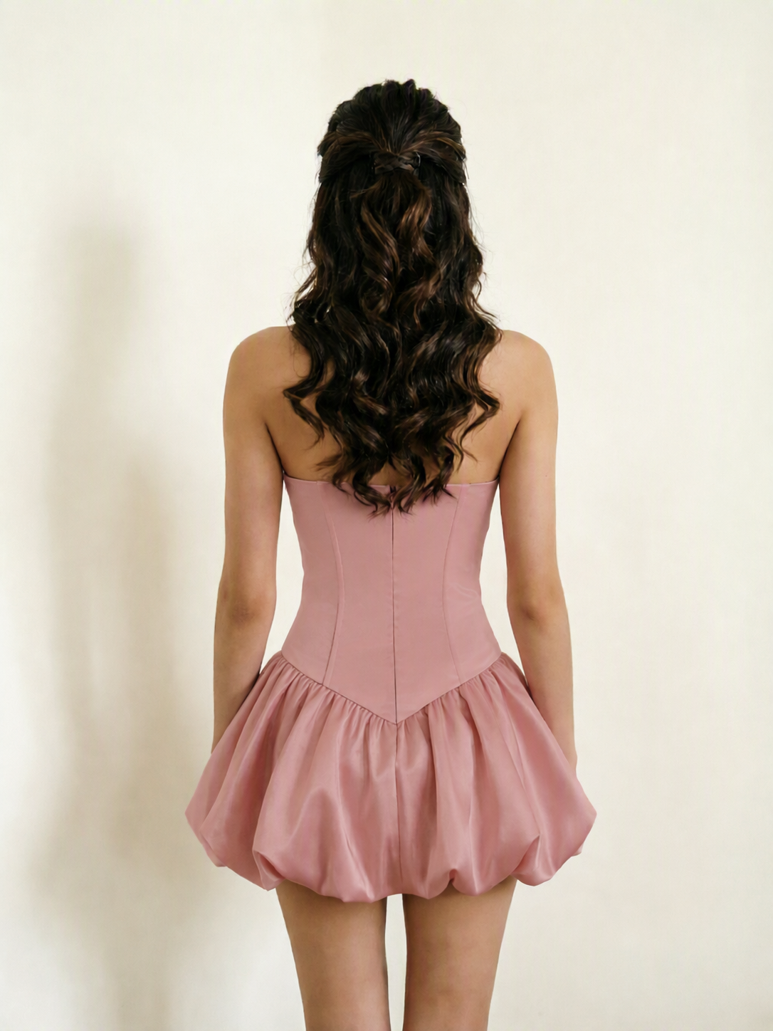 Satin Corset Strapless Bubble Mini Dress